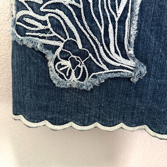 Anthropologie Sleeveless Embroidered Square Neck Denim Mini Dress Size Large NEW - Picture 6 of 8